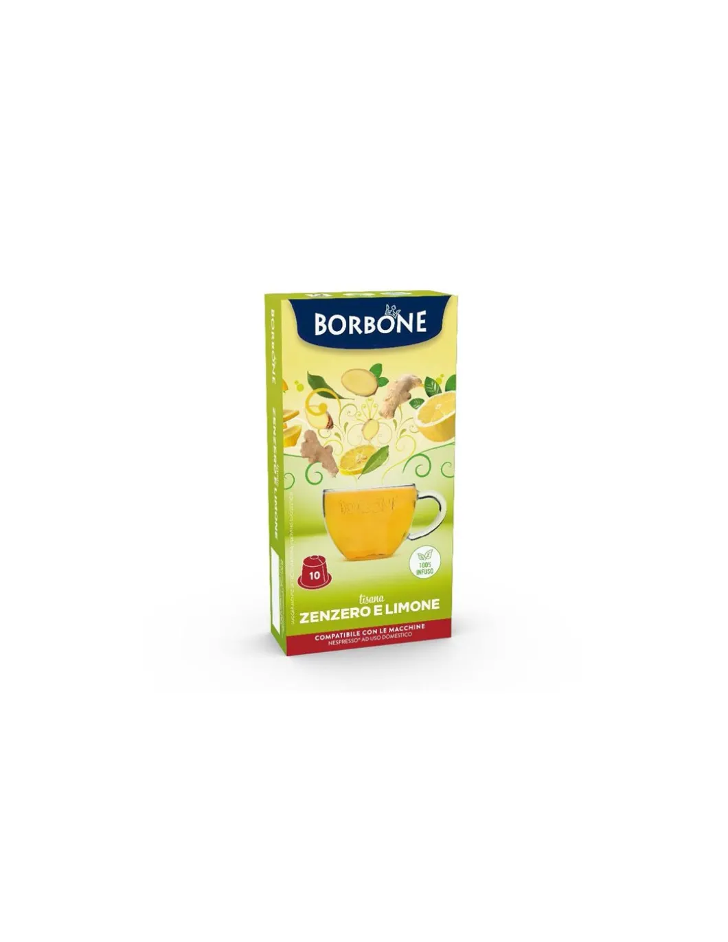 Borbone Tisana Zenzero e Limone 10 Capsule Compatibili Sistema Nespresso