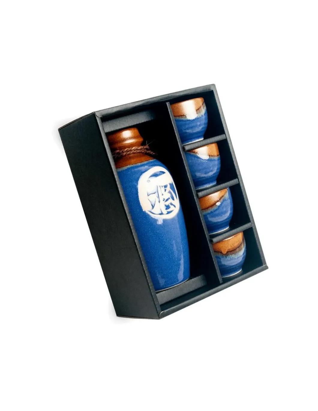 Set Giapponese Per Sakè In Ceramica Blue And Brown