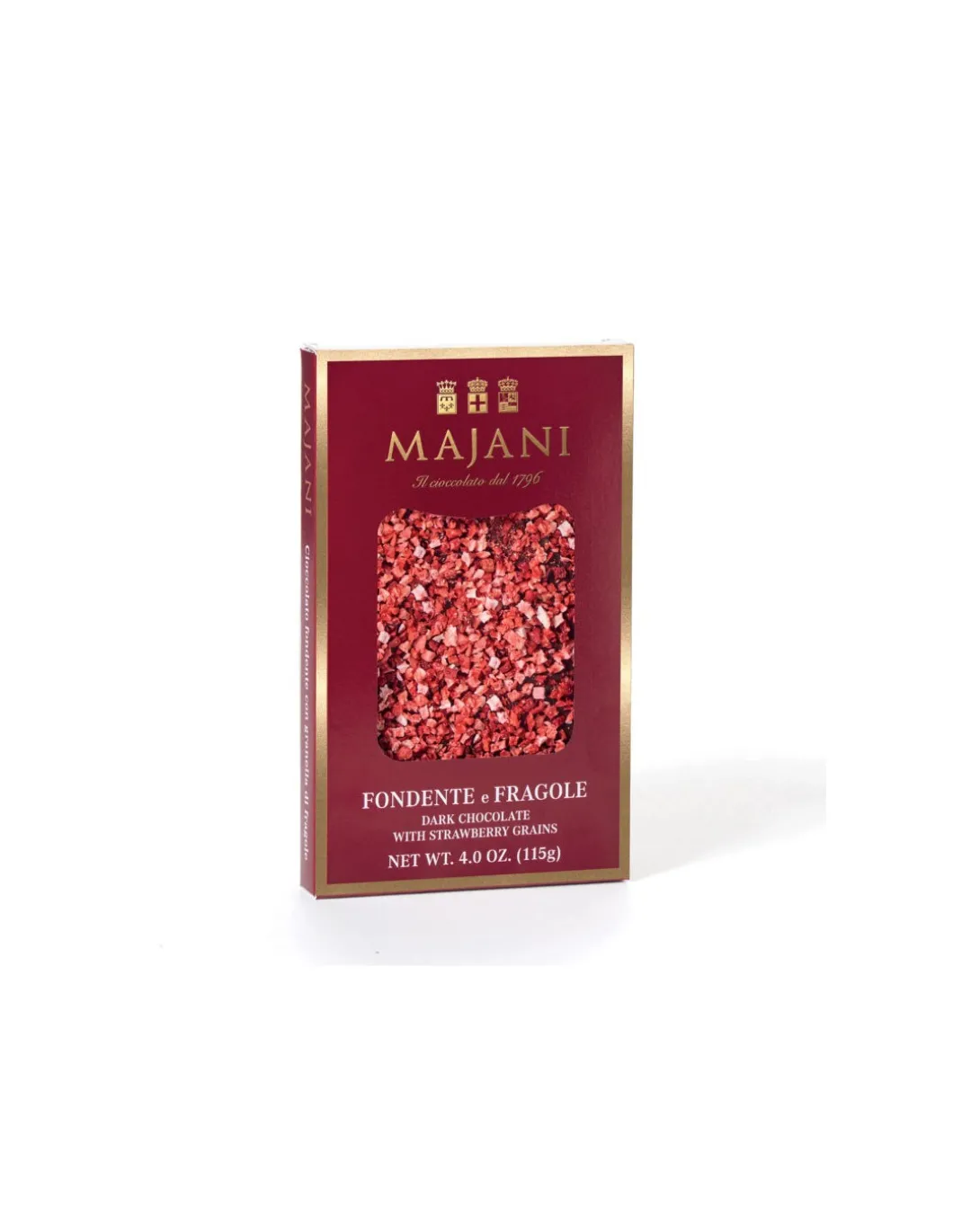 Tavoletta Di Finissimo Cioccolato Fondente Extra Decorato Con Granella Di Fragole Liofilizzate
